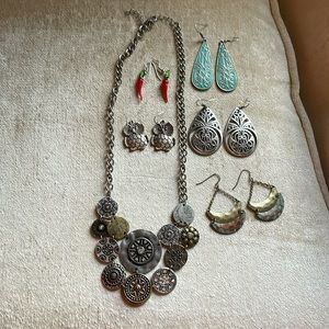 Women’s Maurice’s Necklace, 3 Maurice’s Earrings, Owl Earrings & Chile earrings